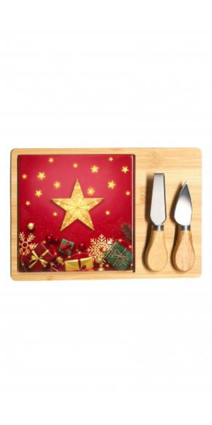Tagliere in legno e ceramica versione natale con coltellini